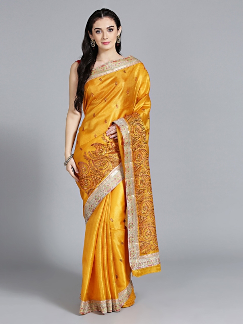 

Mitera Mustard Yellow Art Silk Embroidered Tussar Saree