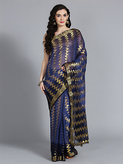 

Mitera Navy Blue Poly Georgette Woven Design Saree