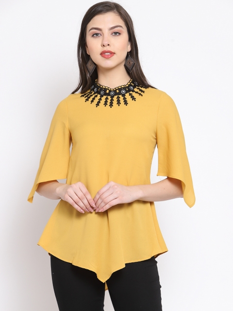 Just Wow Women Yellow Self Design A-Line Top