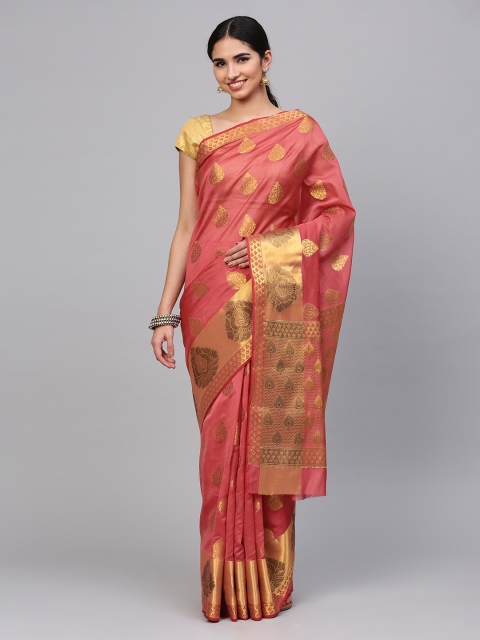 

Mitera Peach-Coloured Art Silk Woven Design Chanderi Saree