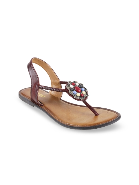 

Metro Women Maroon Solid T-Strap Flats