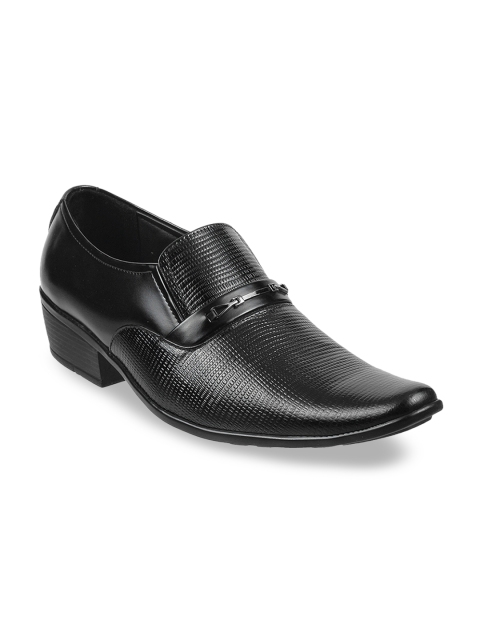 

Metro Men Black Textured Leather Formal Slip-Ons
