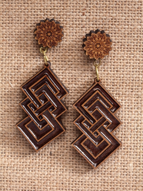 

PANASH Brown Quirky Handcrafted Drop Earrings