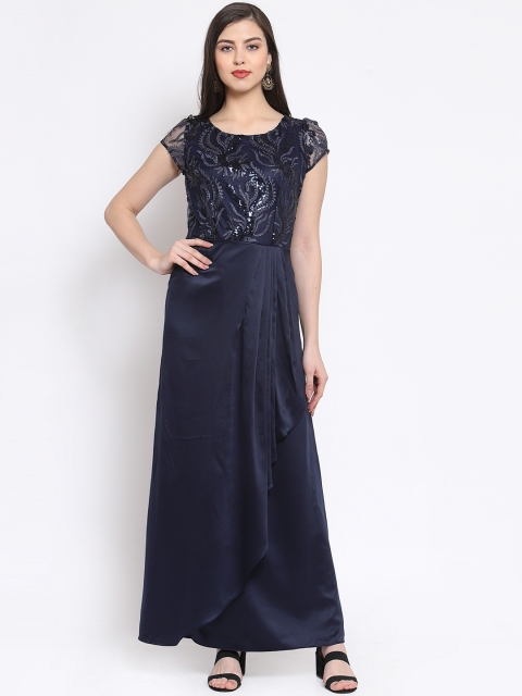 

Just Wow Women Navy Blue Self Design Maxi Dress