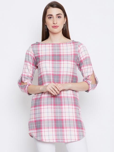 Ruhaan Women Grey & Pink Checked Tunic