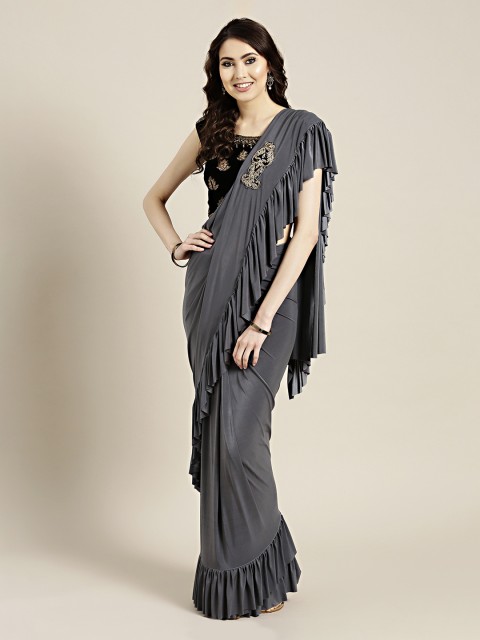 

Mitera Grey Embellished Poly Georgette Saree