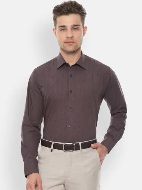 

Van Heusen Men Brown & Navy Blue Regular Fit Checked Formal Shirt
