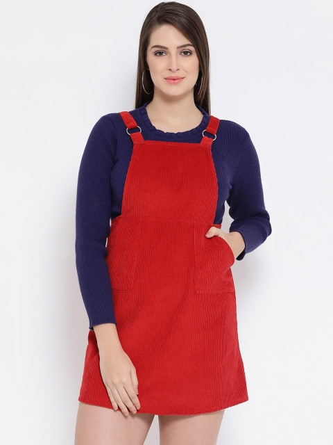 

Oxolloxo Women Red Solid Pinafore Dress