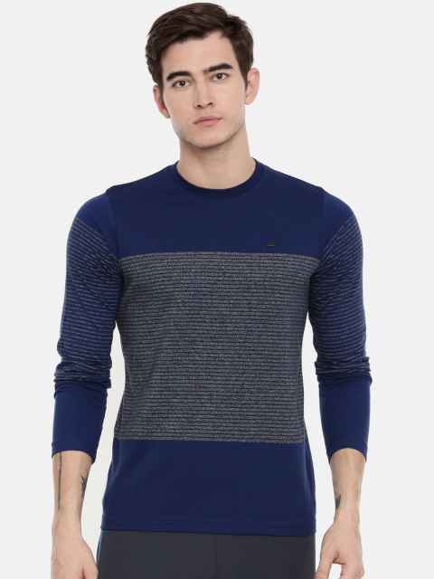 

Proline Active Men Blue & Grey Melange Striped Round Neck T-shirt