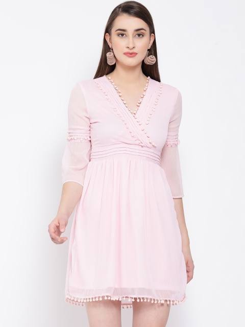 

Oxolloxo Women Solid Pink Fit and Flare Dress