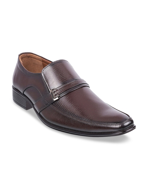 

Metro Men Maroon Textured Leather Formal Slip-Ons