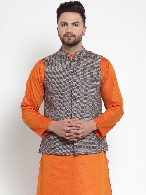 

Neudis Men Brown Woven Design Pure Woolen Nehru Jacket