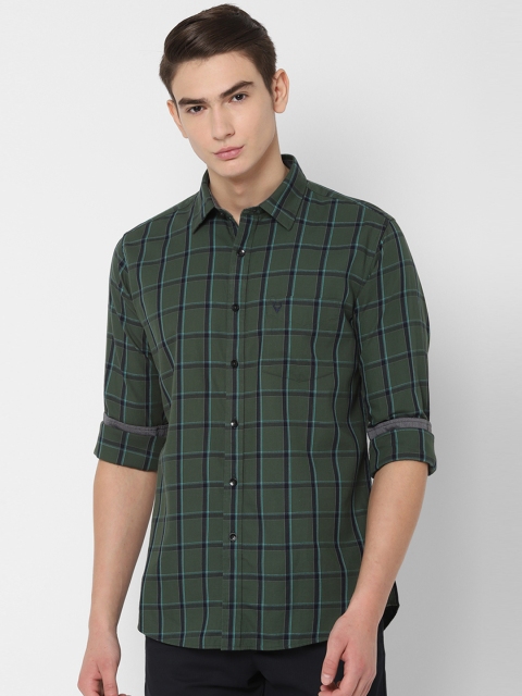 

Allen Solly Men Olive Green & Black Checked Slim Fit Casual Shirt