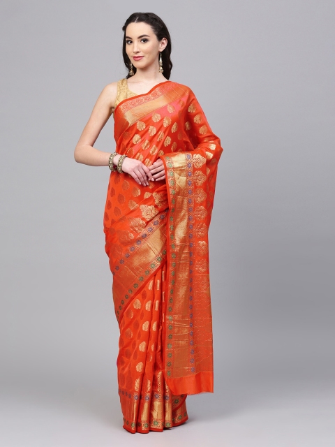 

Mitera Orange Art Silk Woven Design Banarasi Saree