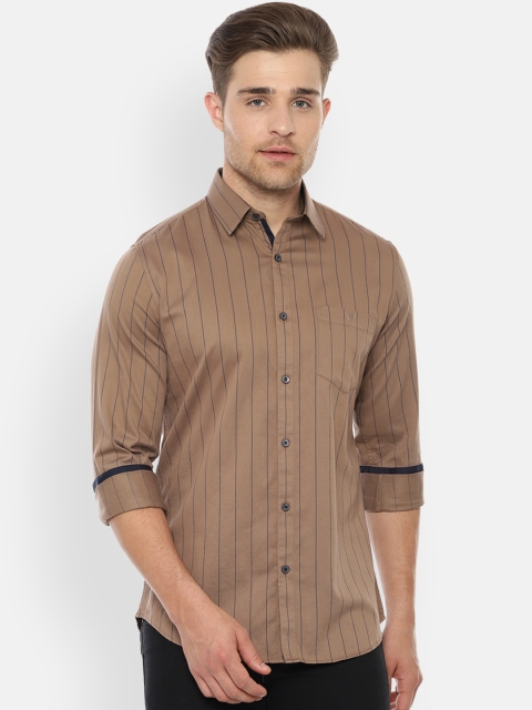 Van Heusen Sport Men Brown Slim Fit Striped Casual Shirt