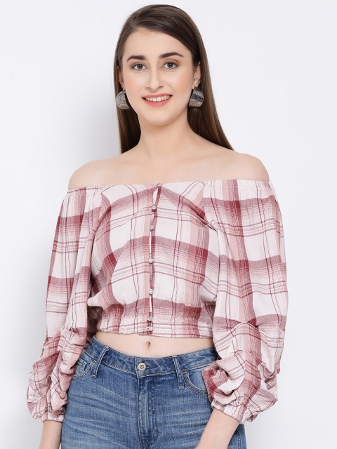 

Oxolloxo Women White Checked Blouson Top