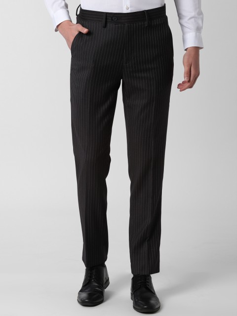 

Peter England Men Black & Grey Striped Slim Fit Formal Trousers