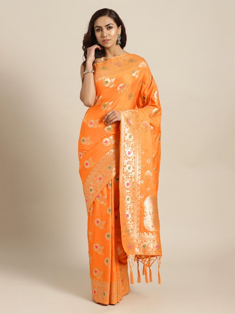 

Mitera Orange Art Silk Woven Design Handloom Banarasi Saree