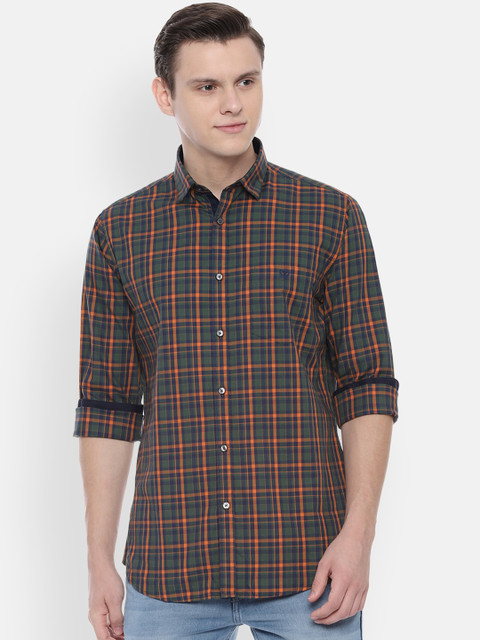 

Van Heusen Sport Men Green & Orange Slim Fit Checked Casual Shirt