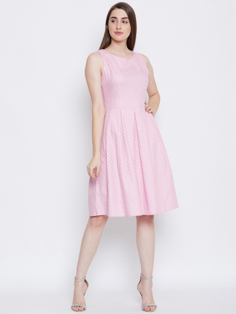 

Ruhaans Women Self Design Pink Fit and Flare Dress