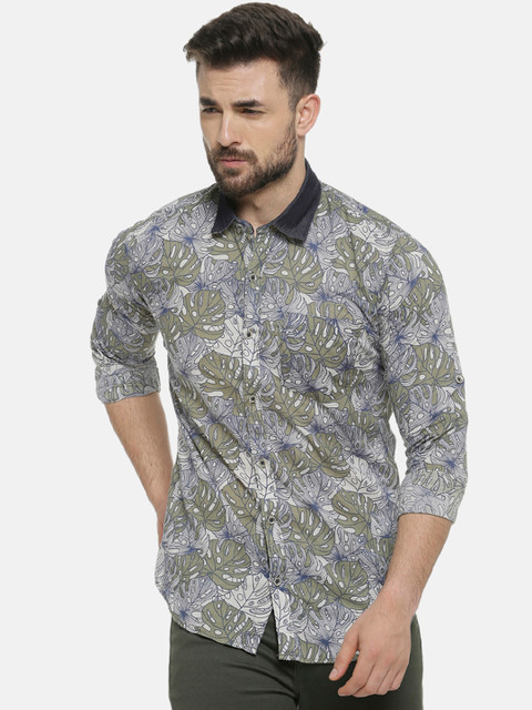 

Campus Sutra Men Olive Green & Blue Regular Fit Printed Casual Shirt