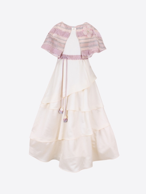 

CUTECUMBER Girls Beige Self Design Maxi Dress