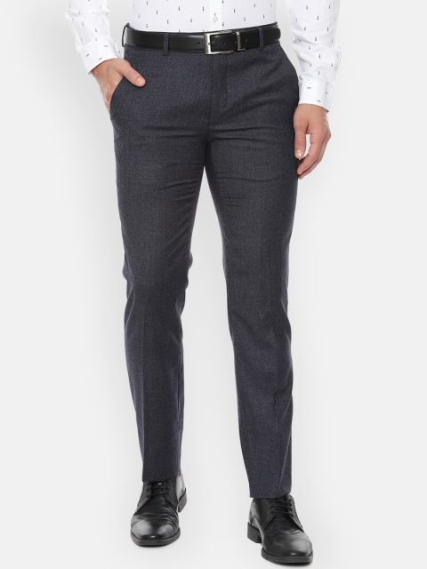 

Van Heusen Men Navy Blue & Grey Slim Fit Self Design Formal Trousers