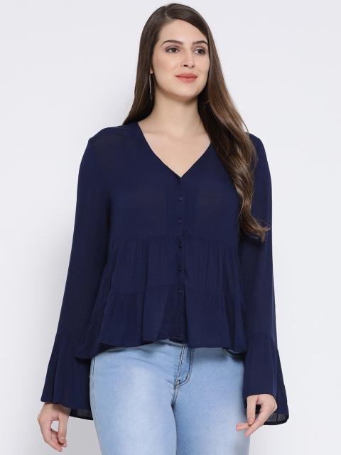 

Oxolloxo Women Navy Blue Solid A-Line Top
