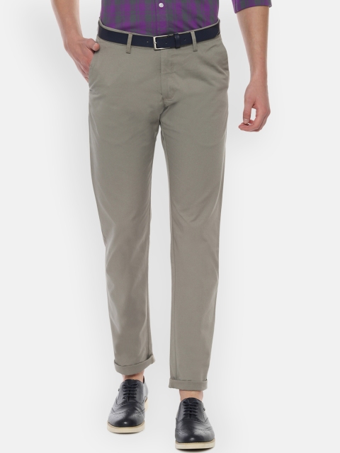 Allen Solly Men Grey Slim Fit Self Design Regular Trousers