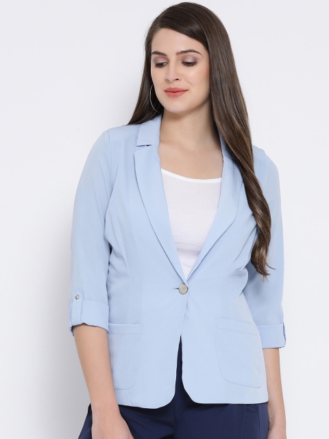 

Oxolloxo Women Blue Solid Single-Breasted Blazer