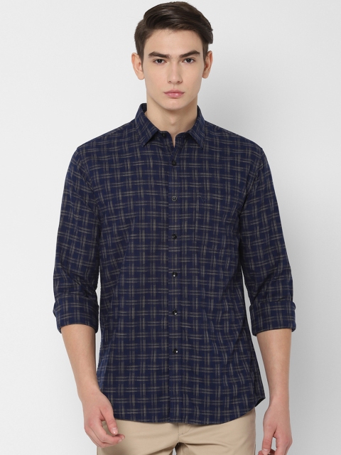 

Allen Solly Men Navy Blue & Beige Checked Slim Fit Casual Shirt