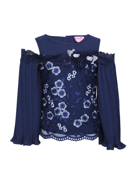 

CUTECUMBER Girls Navy Blue Self Design Top