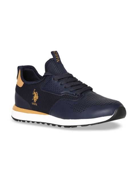 

U.S. Polo Assn. Men Navy Blue Solid Synthetic Mid-Top Sneakers