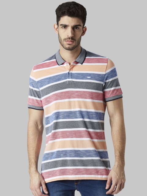 

Park Avenue Men Blue Striped Polo Collar T-shirt