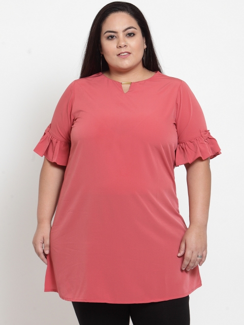 

plusS Women Pink Solid Keyhole Neck Tunic