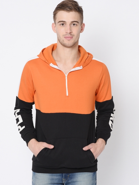 

Rigo Men Black & Orange Colourblocked Hooded Sweatshirt