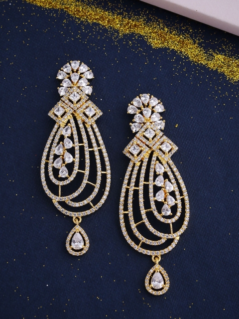 

Voylla Gold-Plated & White Cubic Zirconia Studded Contemporary Drop Earrings