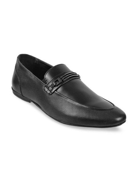 

Metro Men Black Textured Leather Formal Slip-Ons
