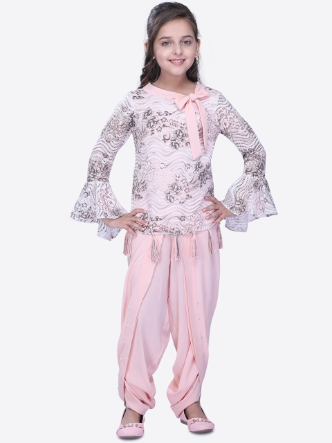 

CUTECUMBER Girls Pink Printed Top with Dhoti Pants
