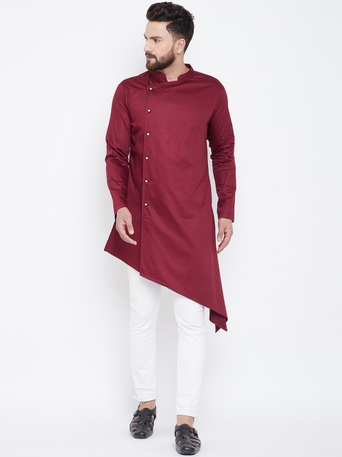 

Hypernation Men Maroon Solid Straight Kurta