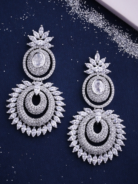 

Voylla Silver-Plated & White Contemporary Drop Earrings