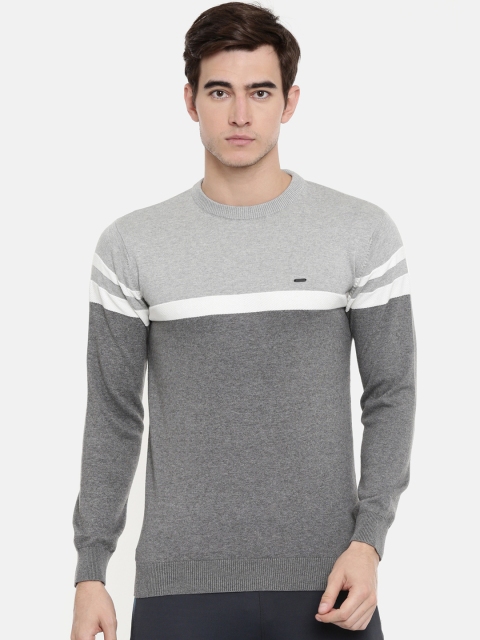

Proline Men Grey Melange & White Colourblocked Sweater