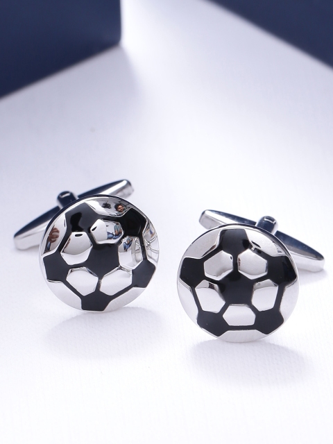 

Tistabene Black & Silver-Toned Round Cufflinks