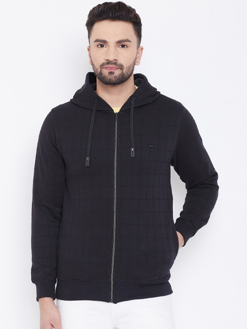 

Okane Men Black Solid Hooded Sweatshirt