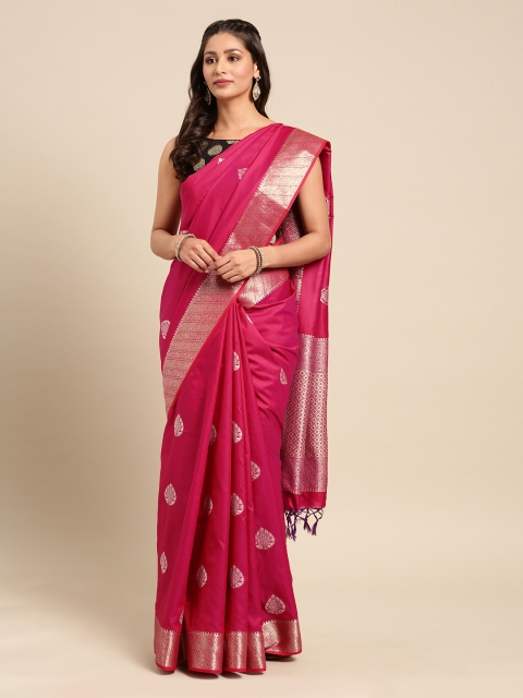 

Mitera Magenta Silk Blend Woven Design Kanjeevaram Saree