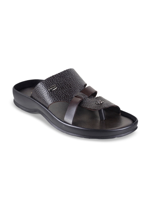 Metro Men Brown & Black Comfort Leather Sandals