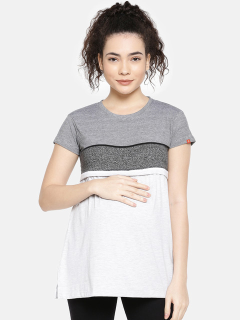 

GOLDSTROMS Women Off-White & Grey Colourblocked Maternity Top