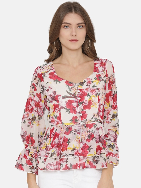 

Yaadleen Women Off-White & Red Printed Peplum Top