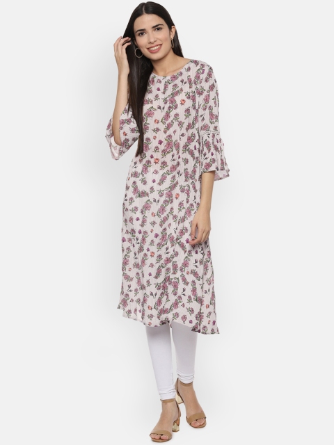 

People Women Pink Printed Straight Kurta