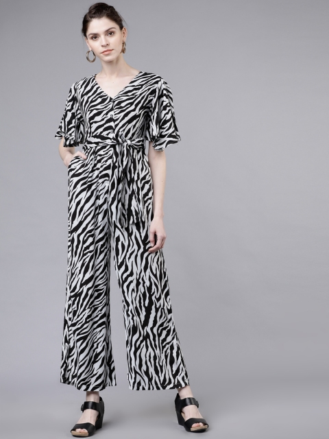 

Tokyo Talkies Women White & Black Printed Basic Jumpsuit